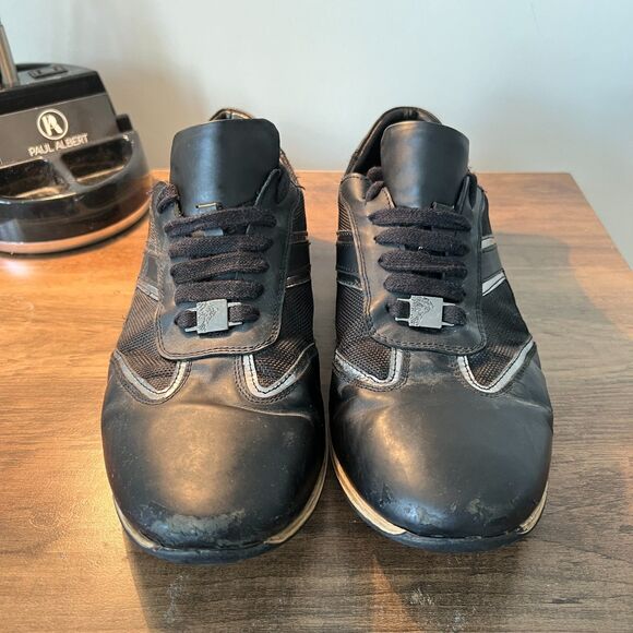 Versace Collection Men’s Black Leather Mesh Low Top Sneakers EU 42 Made In Turke